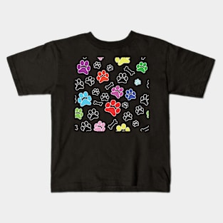 Dog Paw Prints and Bones Pattern Kids T-Shirt